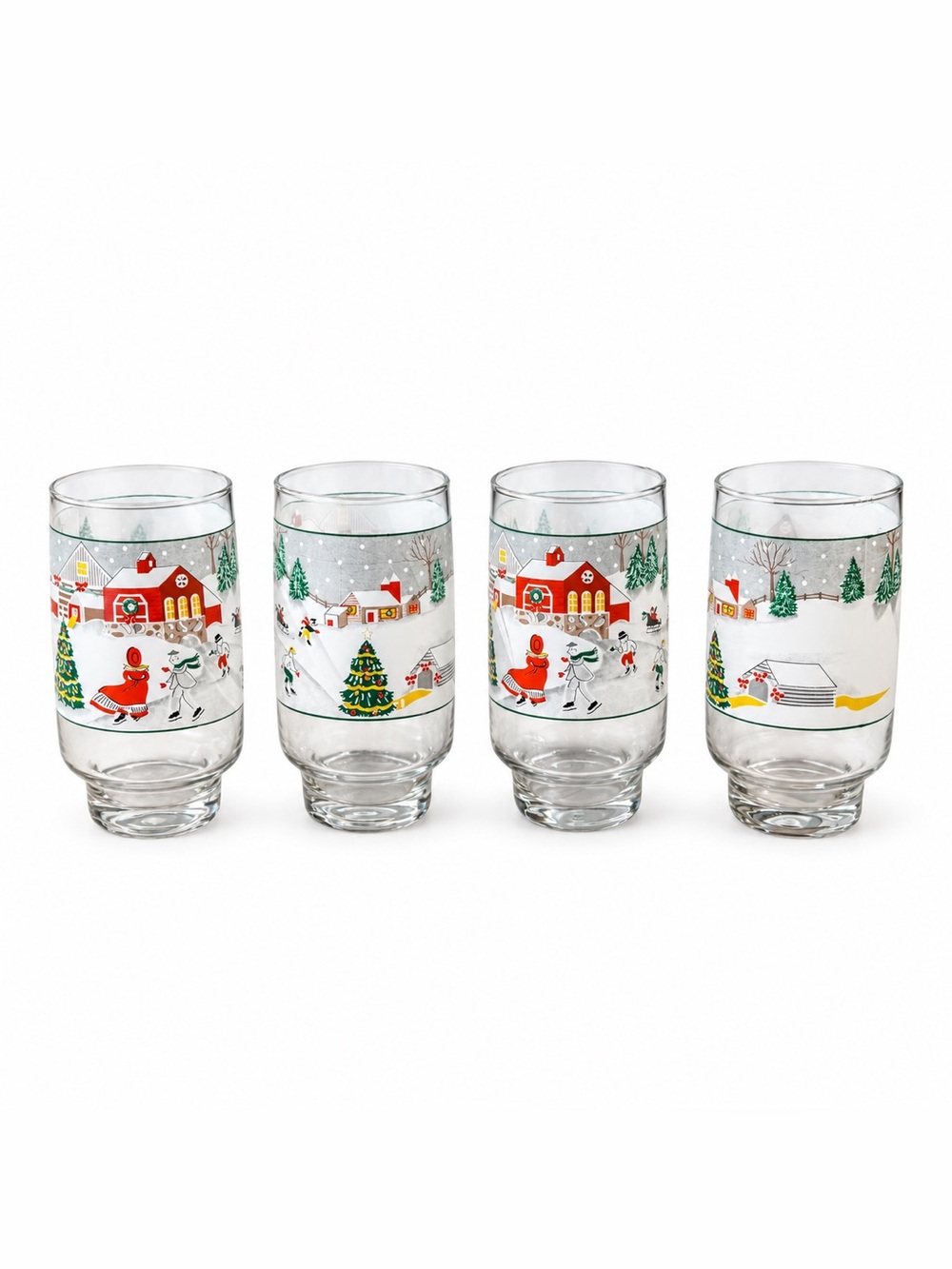 Vintage Sango Silent Night Set 4 Glass Tumblers Christmas Village 14 Oz READ